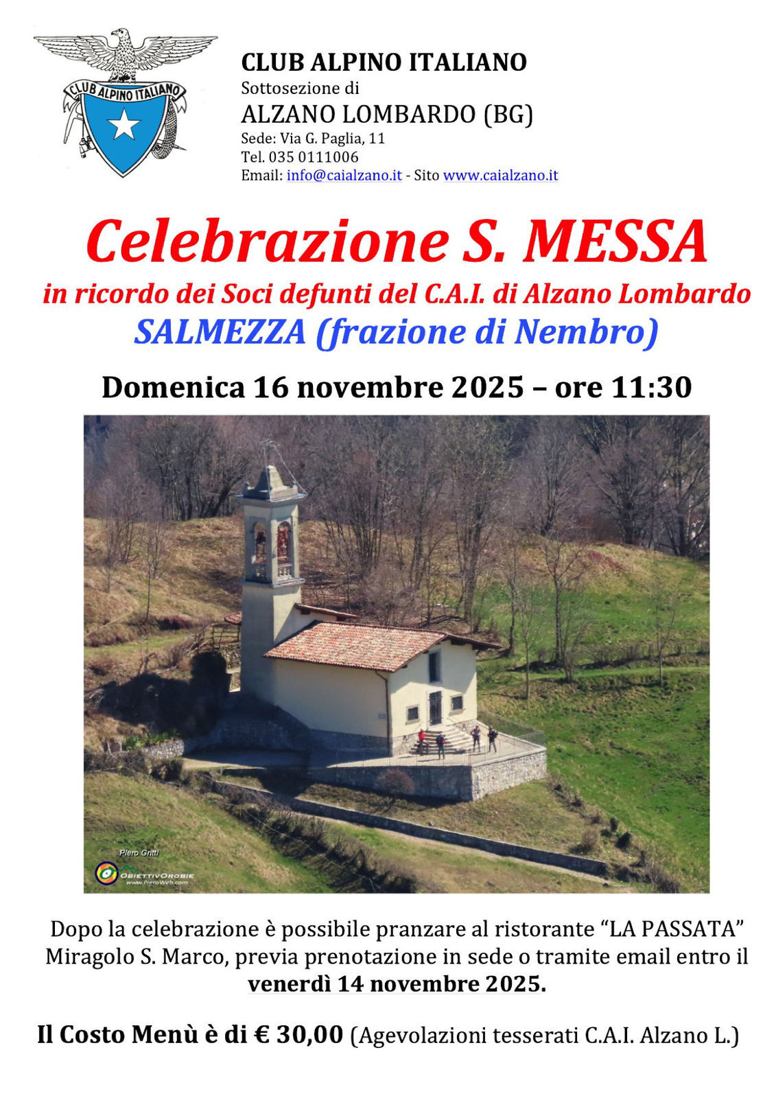 16 novembre S. Messa a Salmezza